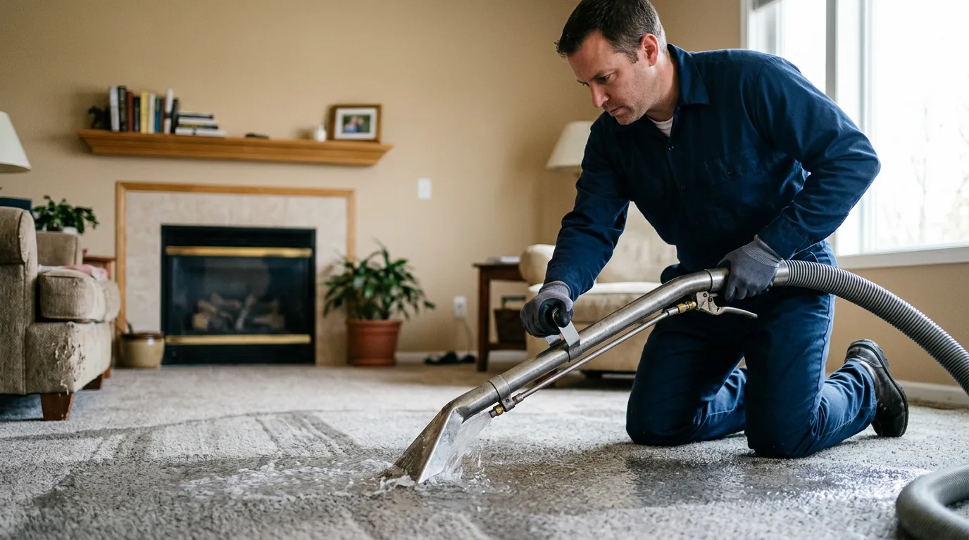 Water damage restoration technician working near Dresden, OH